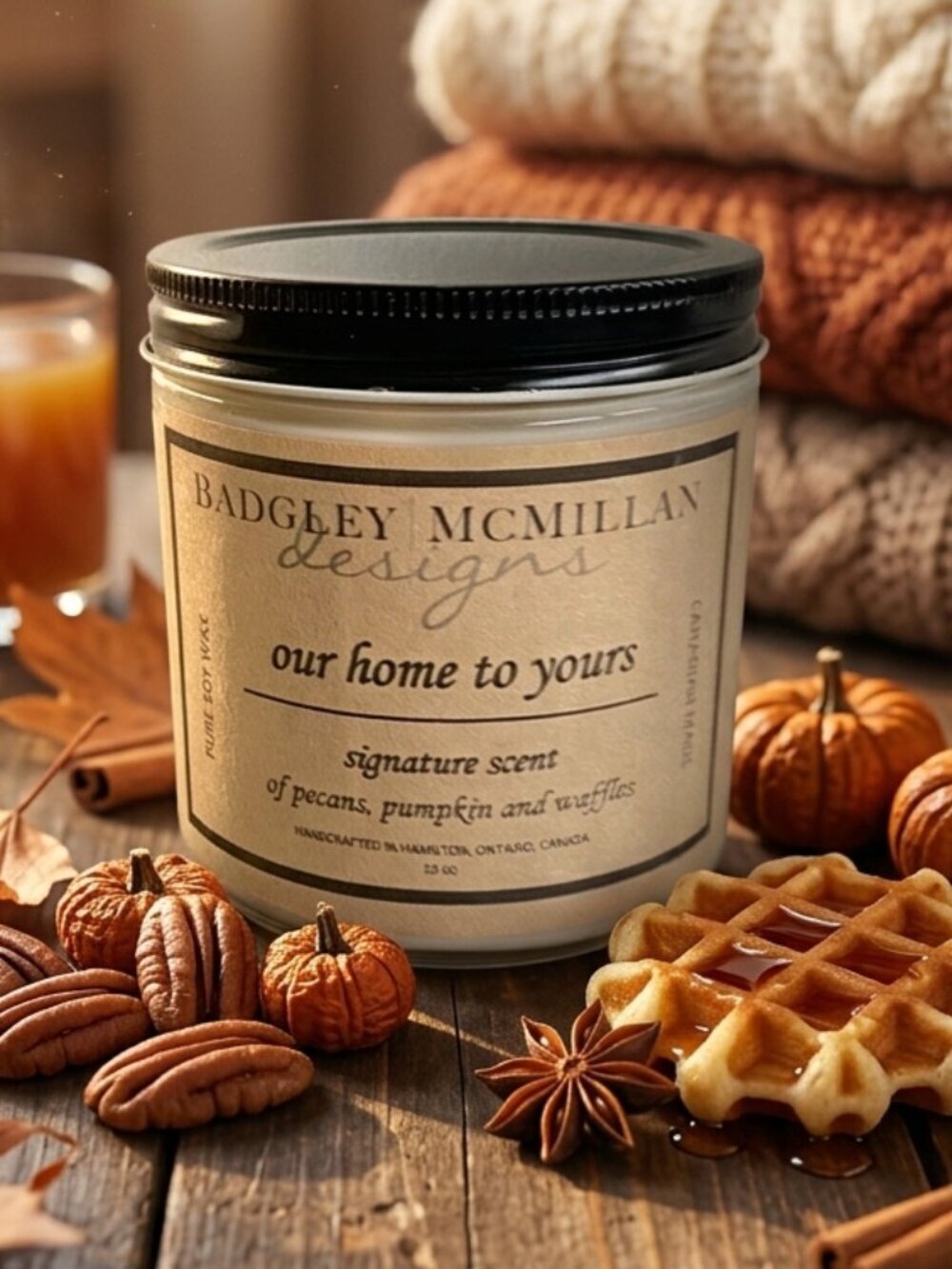 Badgley McMillan Designs Pecan Pumpkin Waffles Soy Wax Candle 15oz Handcrafted​